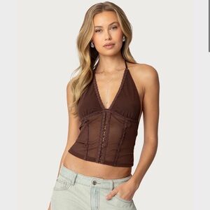 Edikted Semi Sheer Brown Halter Top Y2K Style